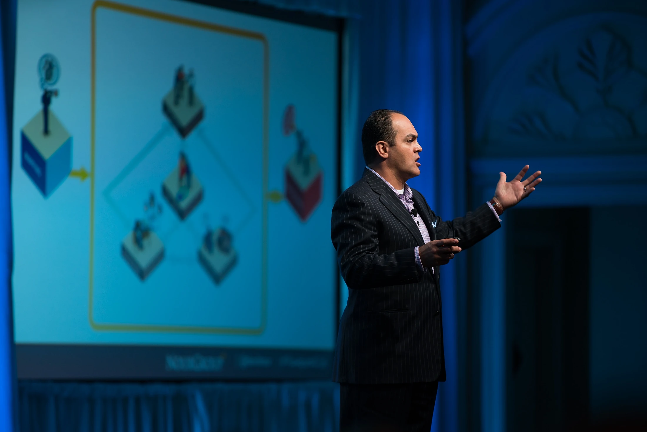 David Nour presenting a relationship framework on stage